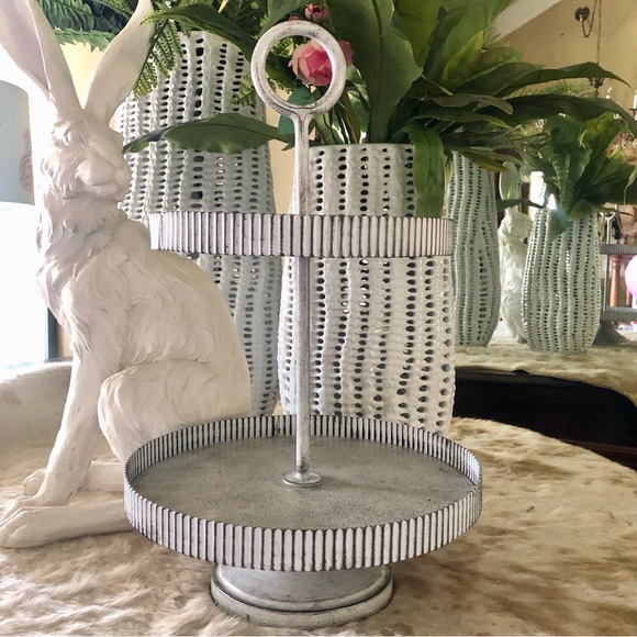 Other - NEW! Rustic White Silver 2-Tiered Galvanized Tray